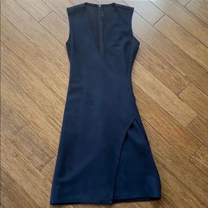 Black Suede Deep V-Neck Dress